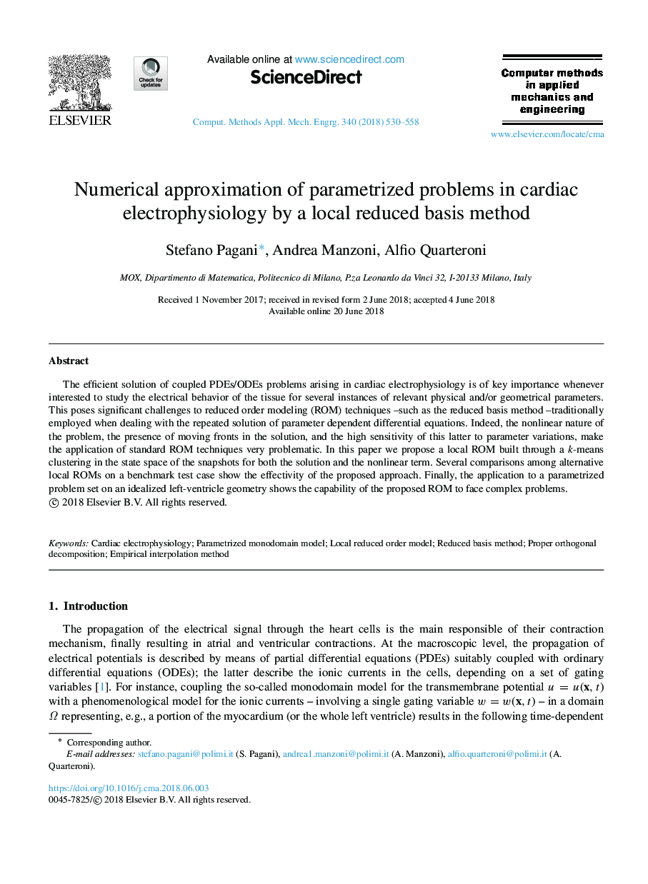 Numerical approximation of parametrized problems in cardiac electrophysiology by a local reduced basis method