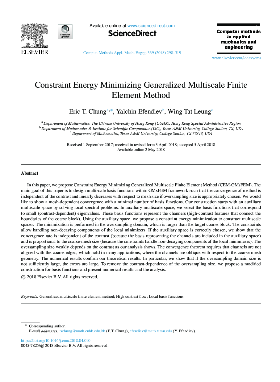 Constraint Energy Minimizing Generalized Multiscale Finite Element Method