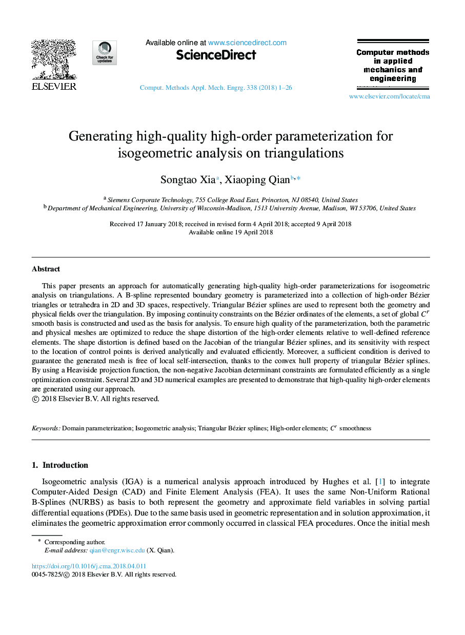 Generating high-quality high-order parameterization for isogeometric analysis on triangulations