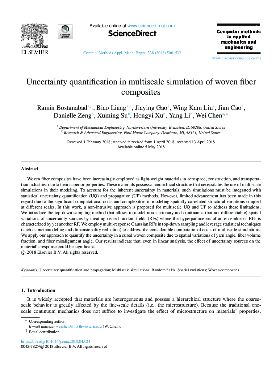 Uncertainty quantification in multiscale simulation of woven fiber composites