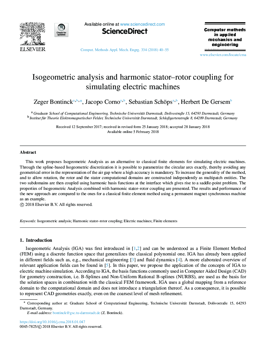 Isogeometric analysis and harmonic stator-rotor coupling for simulating electric machines