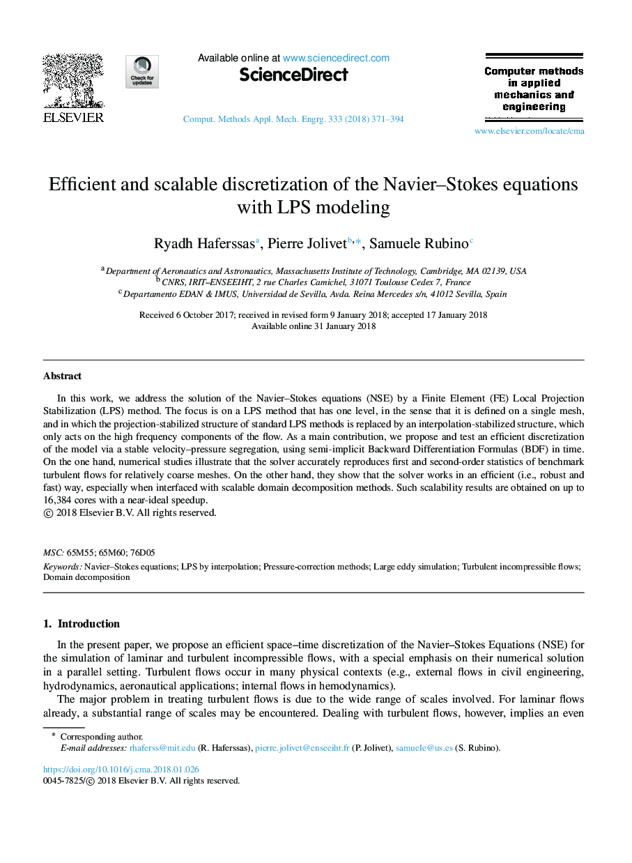 Efficient and scalable discretization of the Navier-Stokes equations with LPS modeling