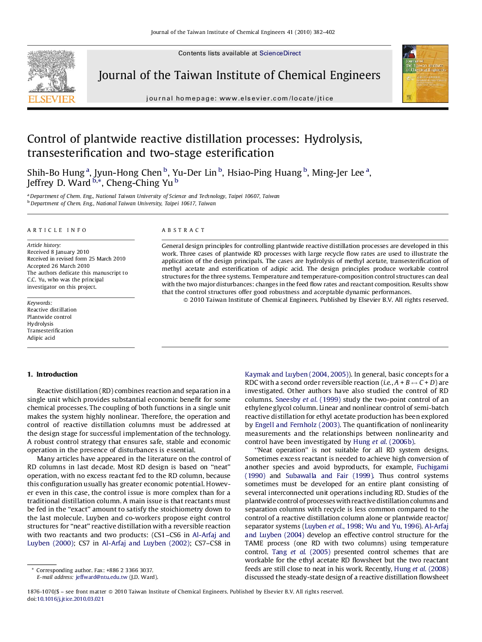 Control of plantwide reactive distillation processes: Hydrolysis, transesterification and two-stage esterification