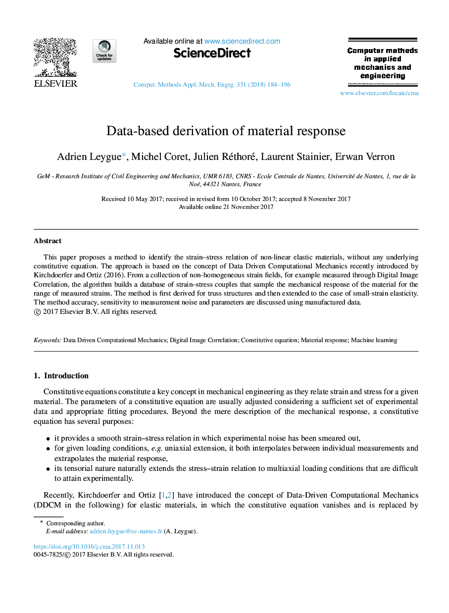 Data-based derivation of material response