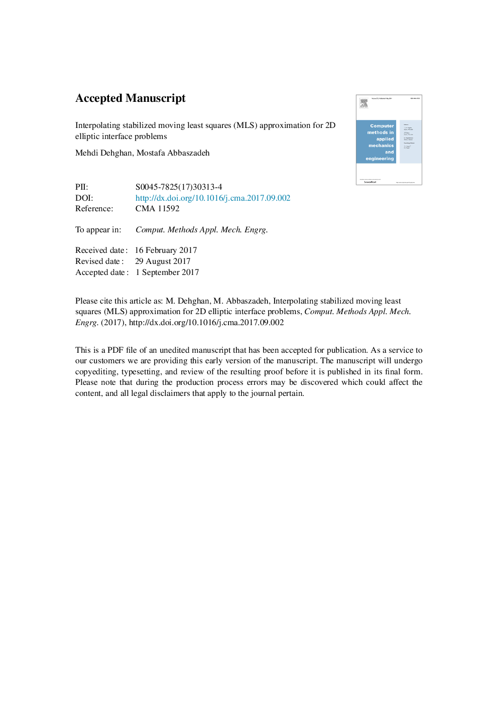 Interpolating stabilized moving least squares (MLS) approximation for 2D elliptic interface problems