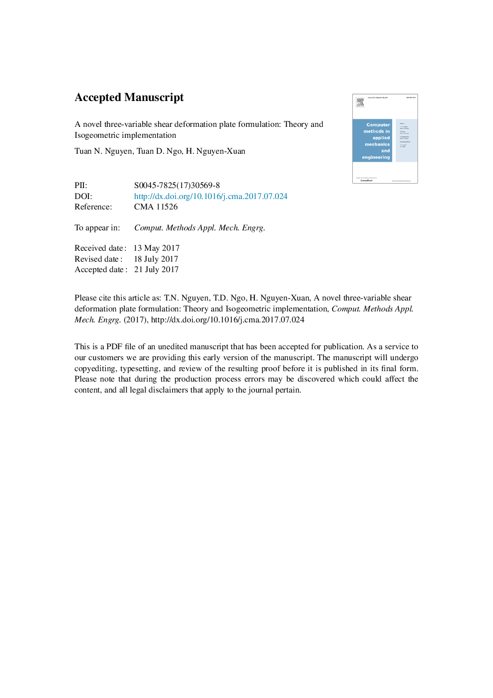 A novel three-variable shear deformation plate formulation: Theory and Isogeometric implementation