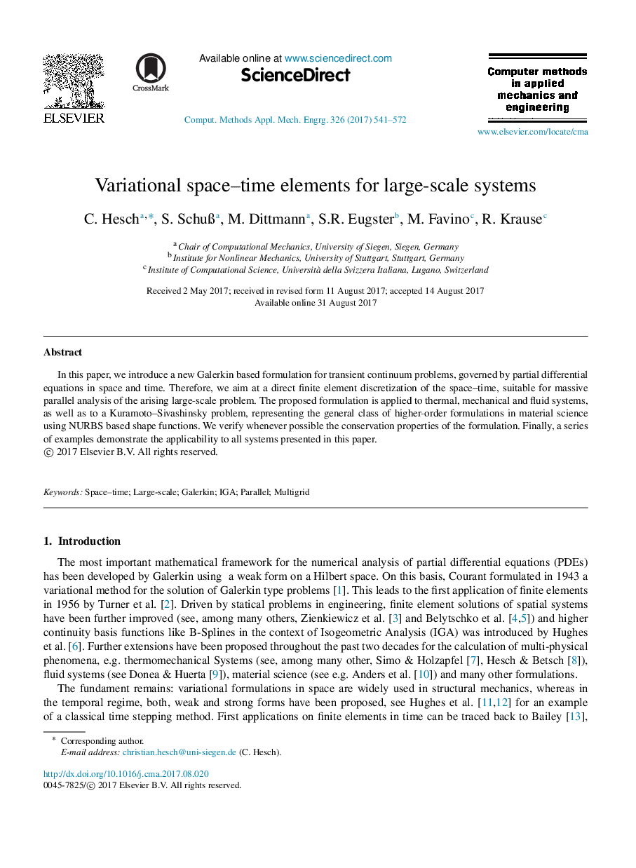 Variational space-time elements for large-scale systems