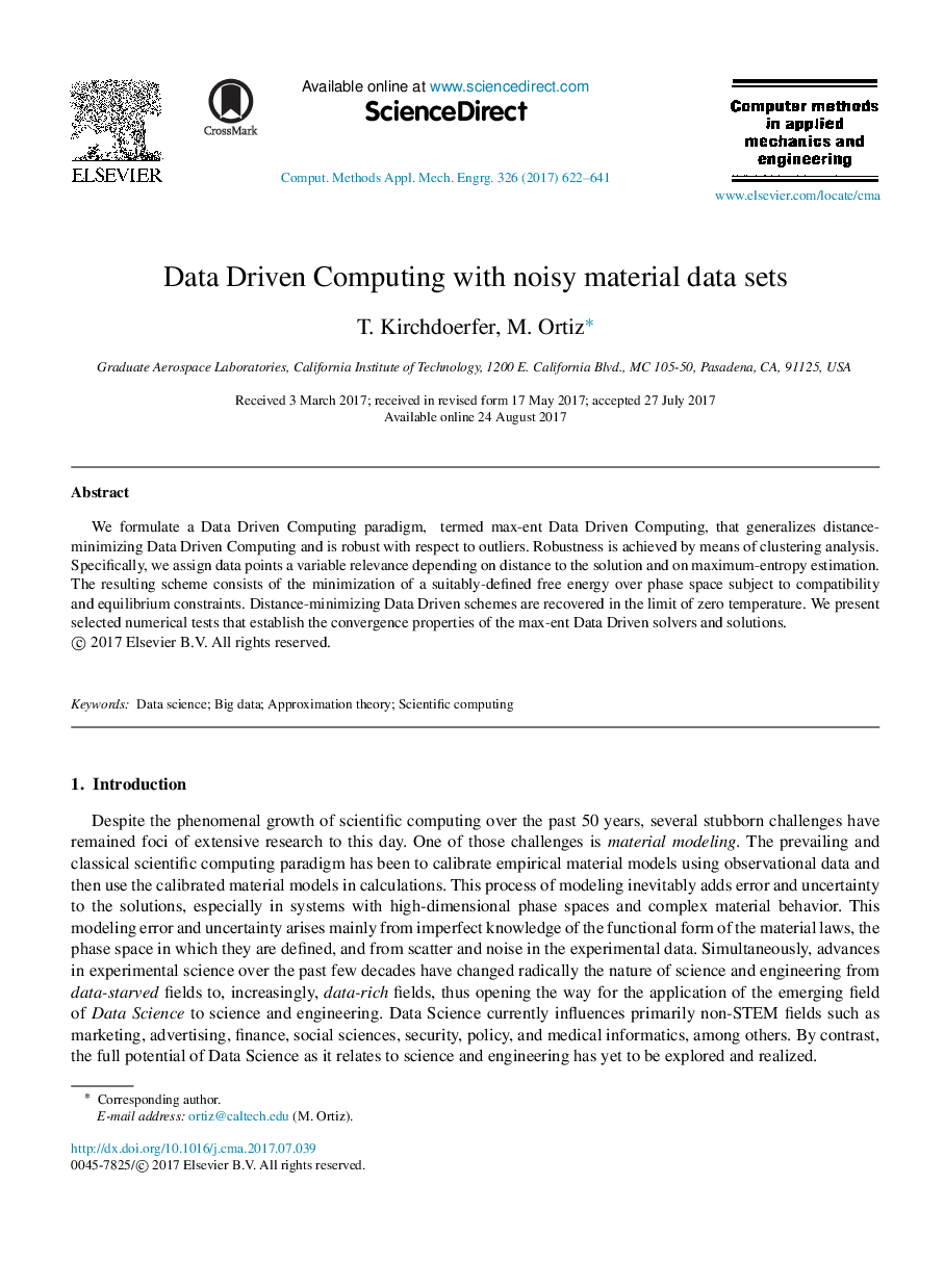 Data Driven Computing with noisy material data sets