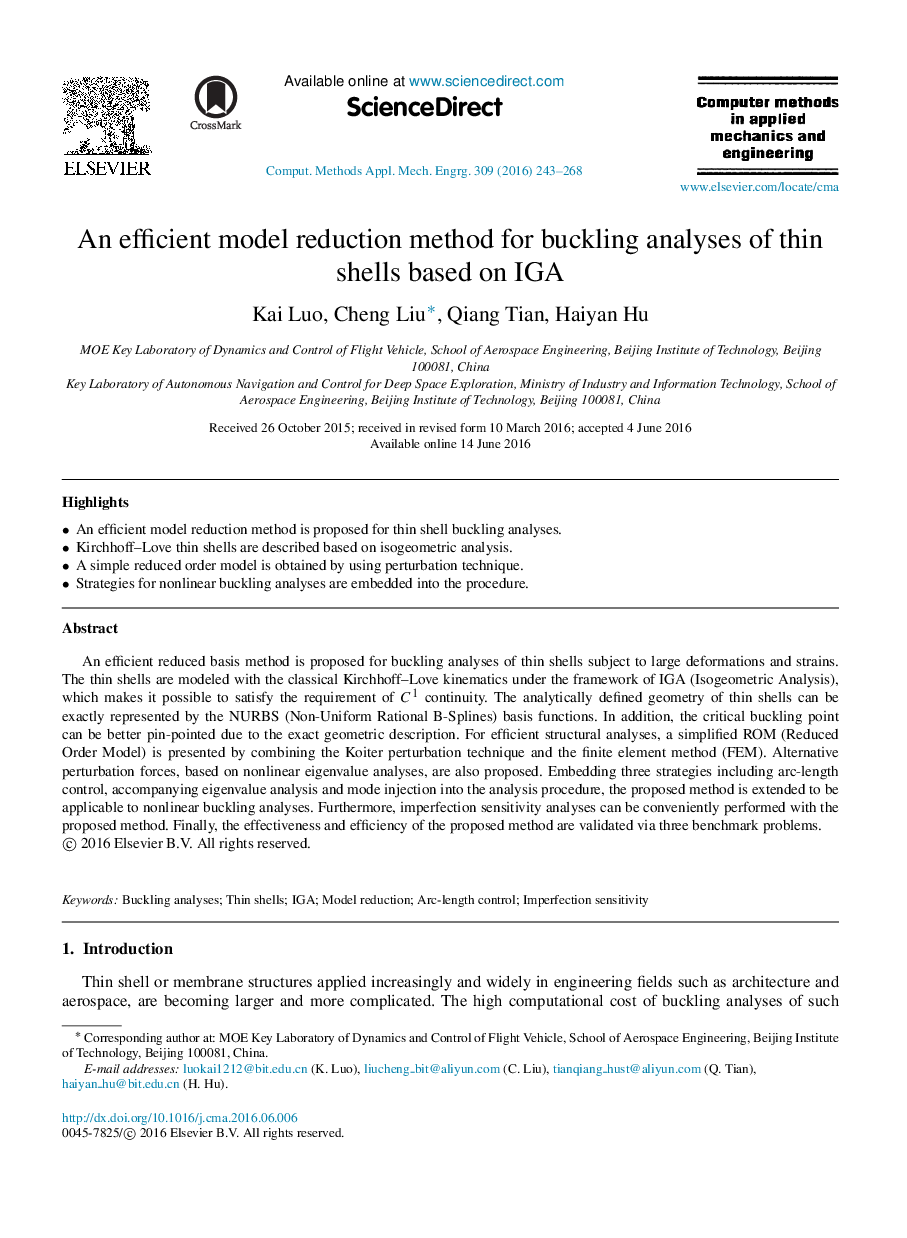 An efficient model reduction method for buckling analyses of thin shells based on IGA