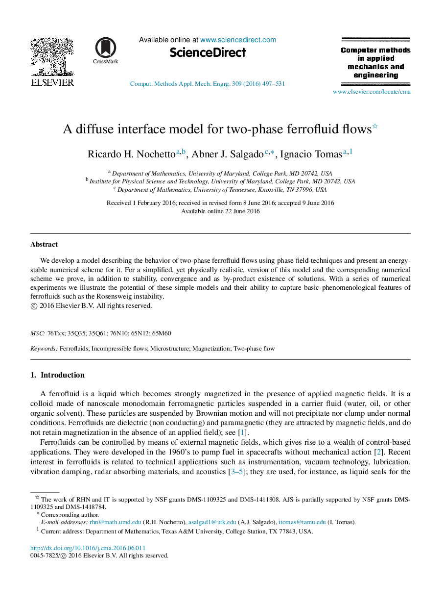 A diffuse interface model for two-phase ferrofluid flows