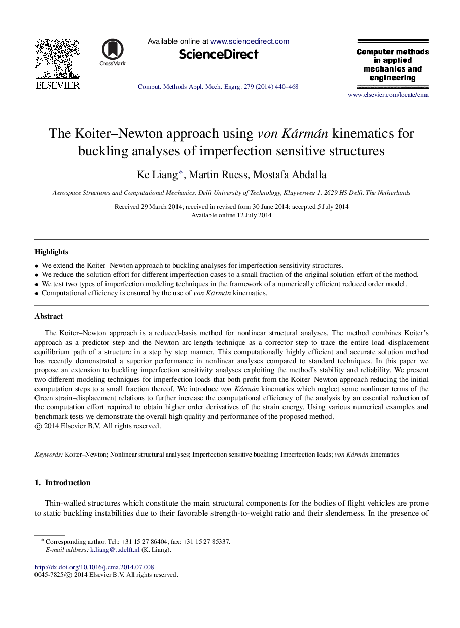 The Koiter-Newton approach using von Kármán kinematics for buckling analyses of imperfection sensitive structures