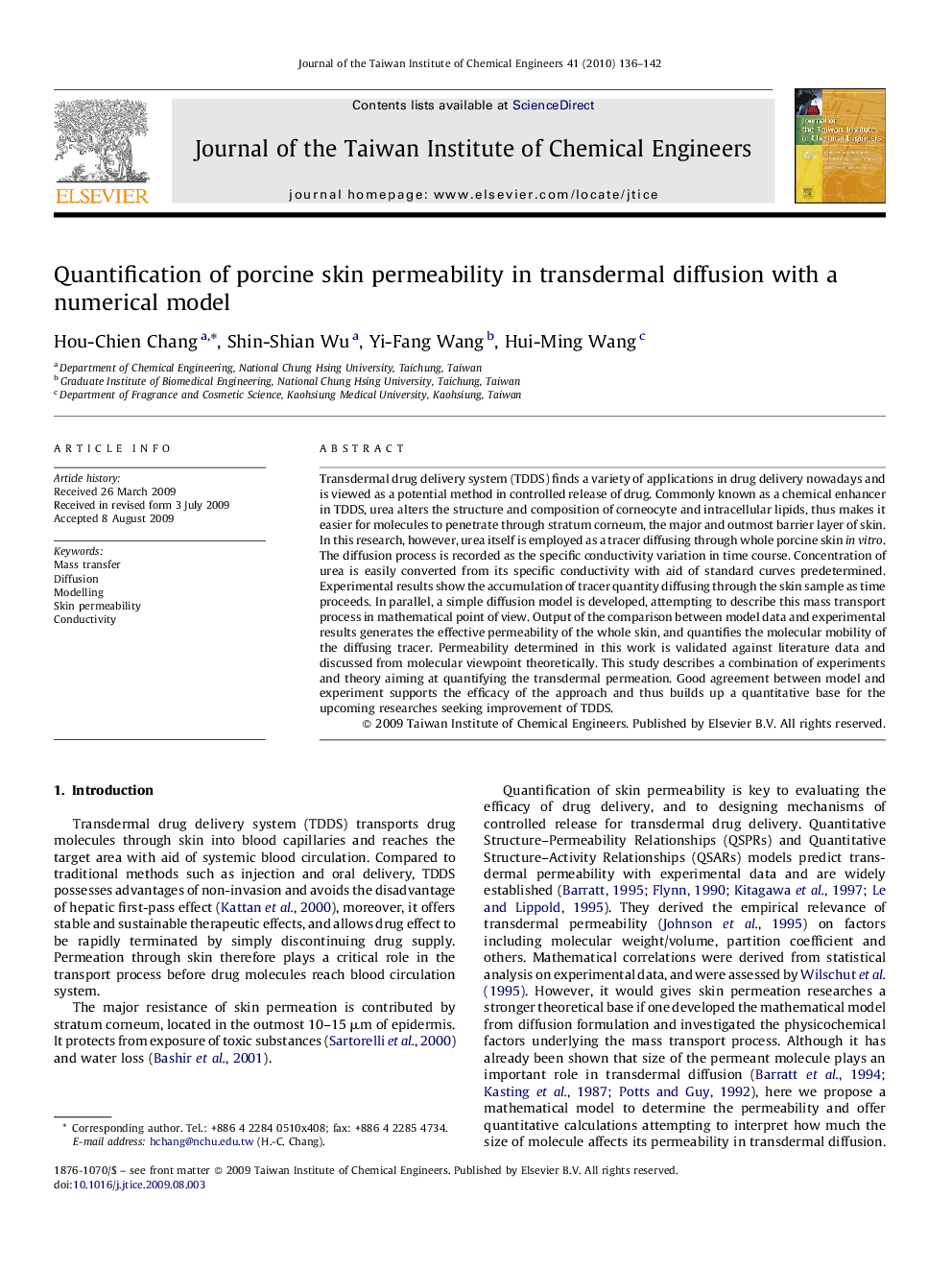 Quantification of porcine skin permeability in transdermal diffusion with a numerical model