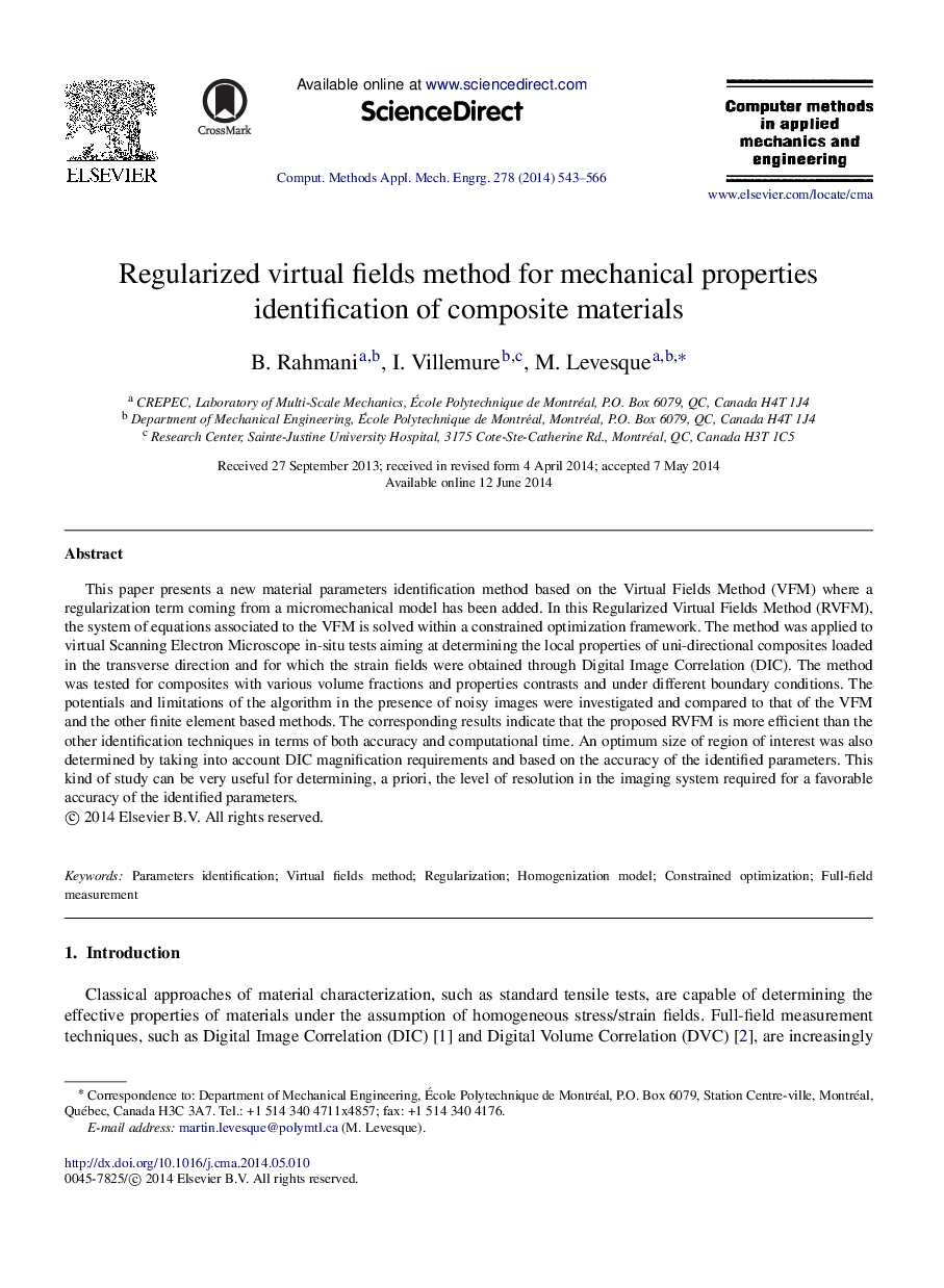 Regularized virtual fields method for mechanical properties identification of composite materials