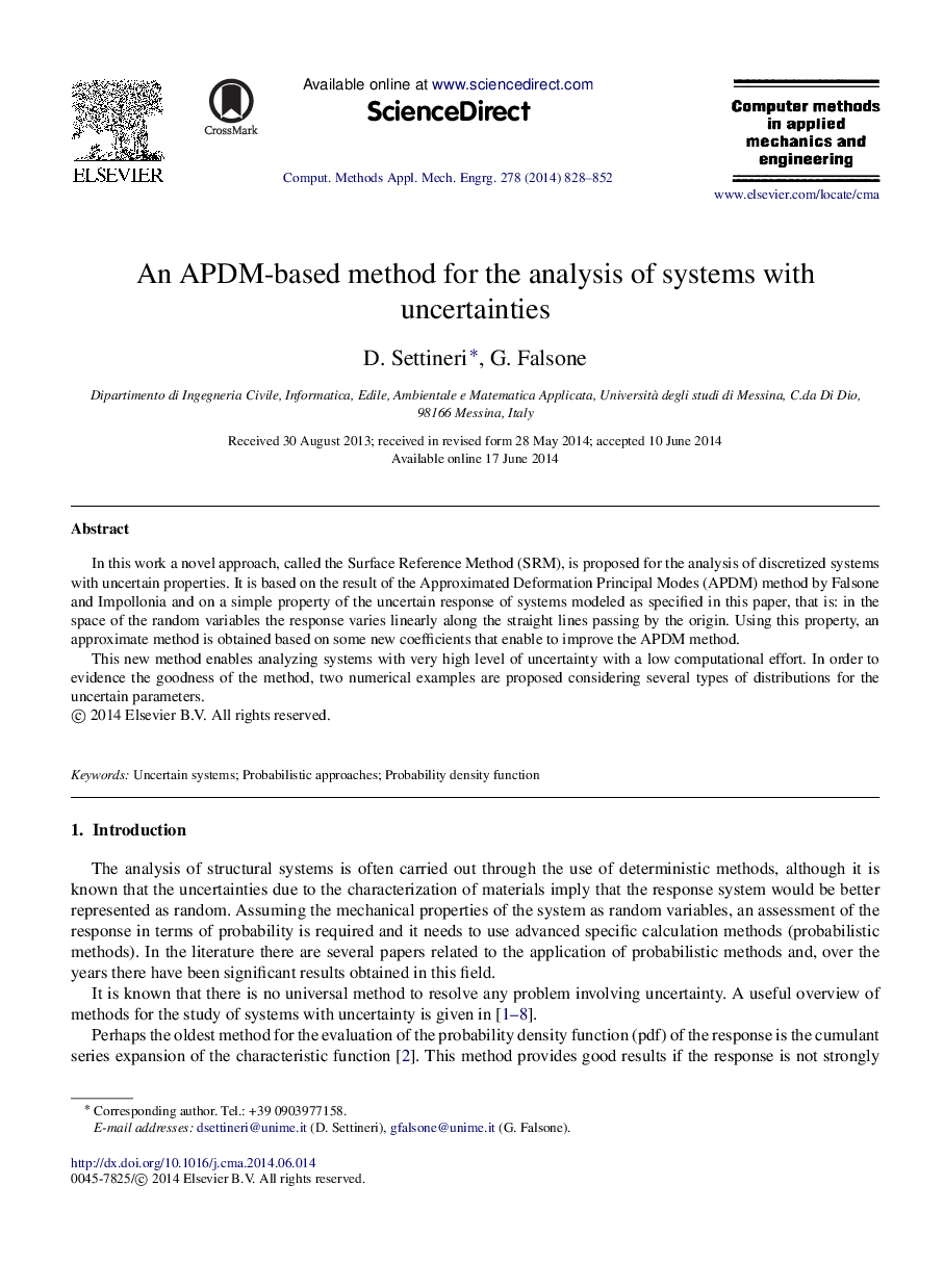 An APDM-based method for the analysis of systems with uncertainties