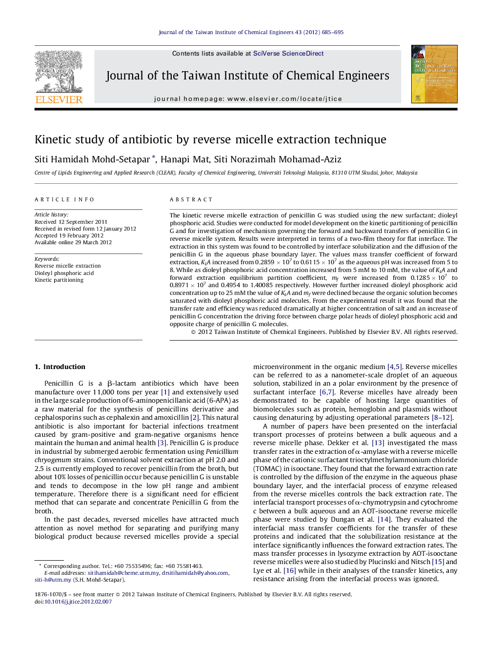 Kinetic study of antibiotic by reverse micelle extraction technique