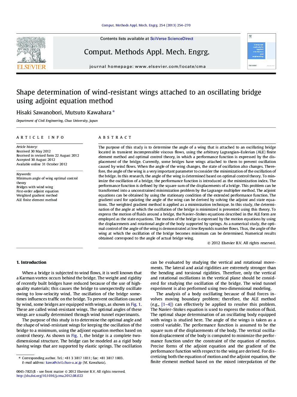 Shape determination of wind-resistant wings attached to an oscillating bridge using adjoint equation method