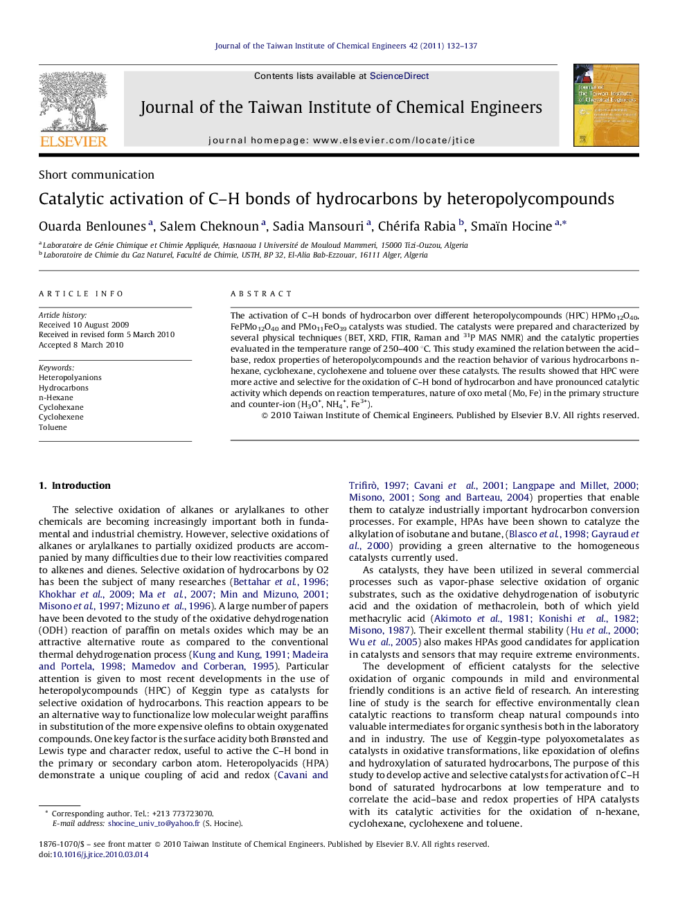 Catalytic activation of C–H bonds of hydrocarbons by heteropolycompounds