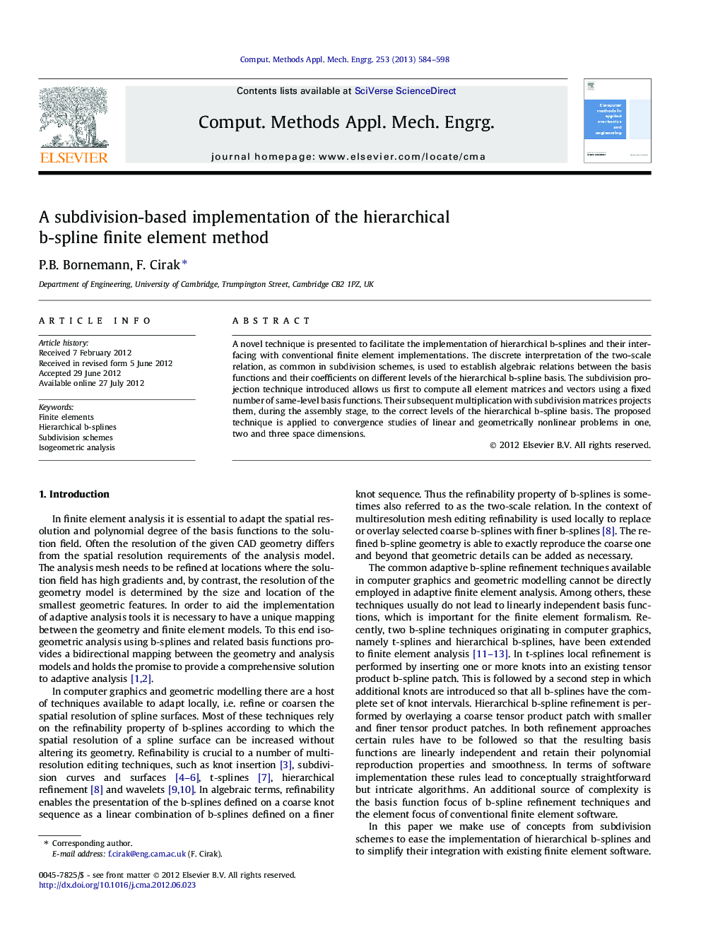 A subdivision-based implementation of the hierarchical b-spline finite element method