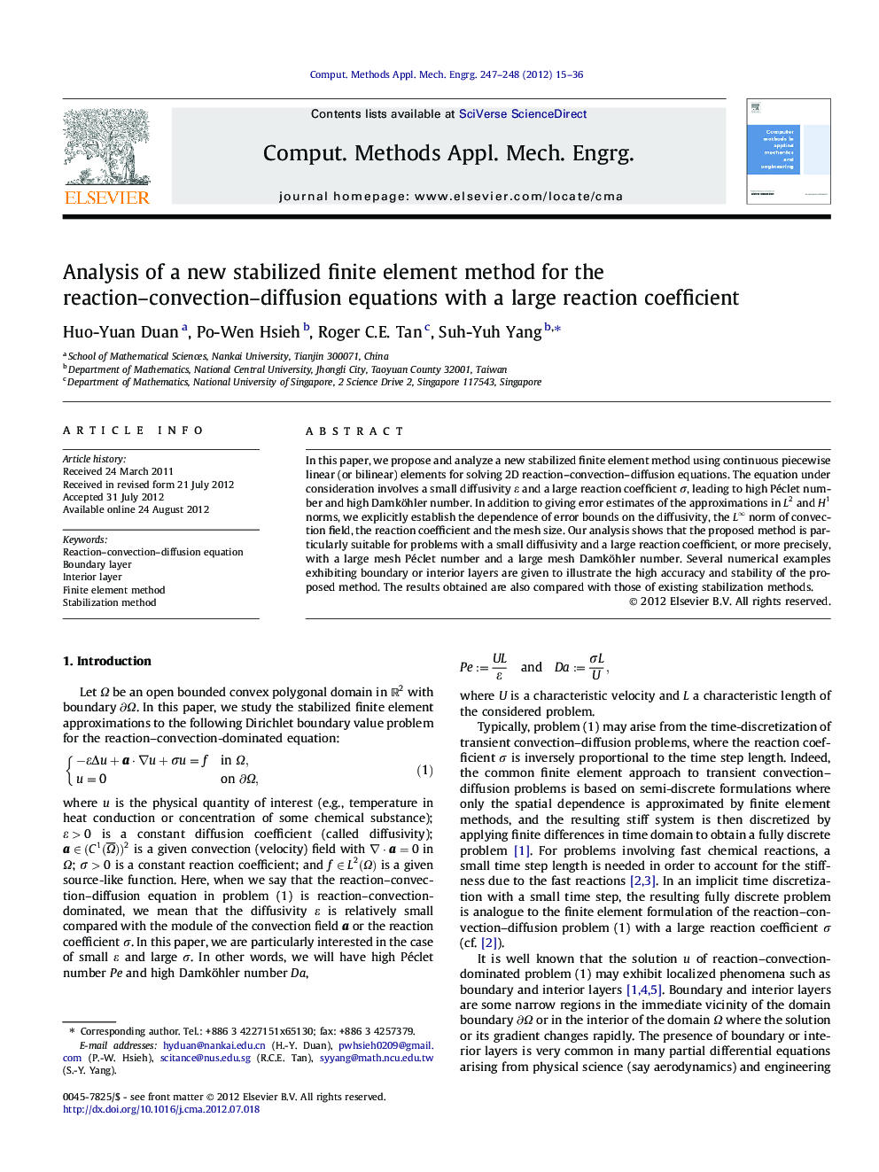 Analysis of a new stabilized finite element method for the reaction-convection-diffusion equations with a large reaction coefficient