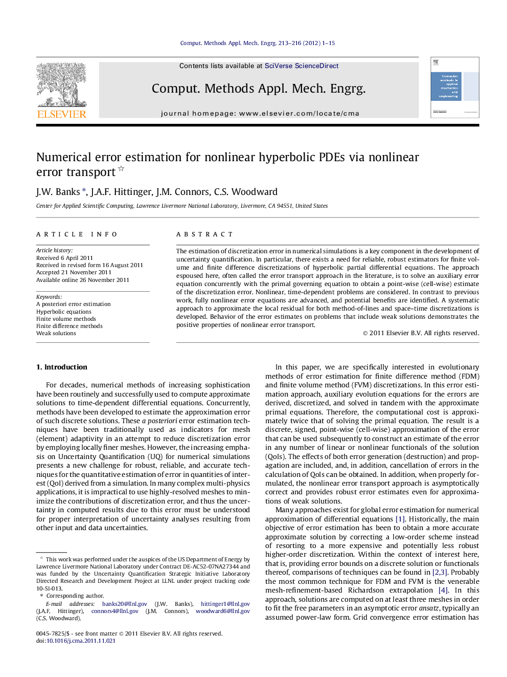 Numerical error estimation for nonlinear hyperbolic PDEs via nonlinear error transport