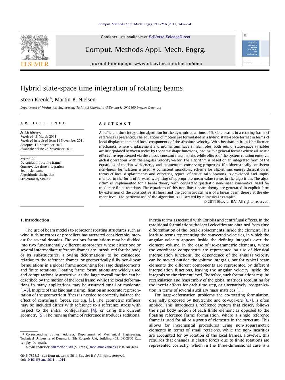 Hybrid state-space time integration of rotating beams