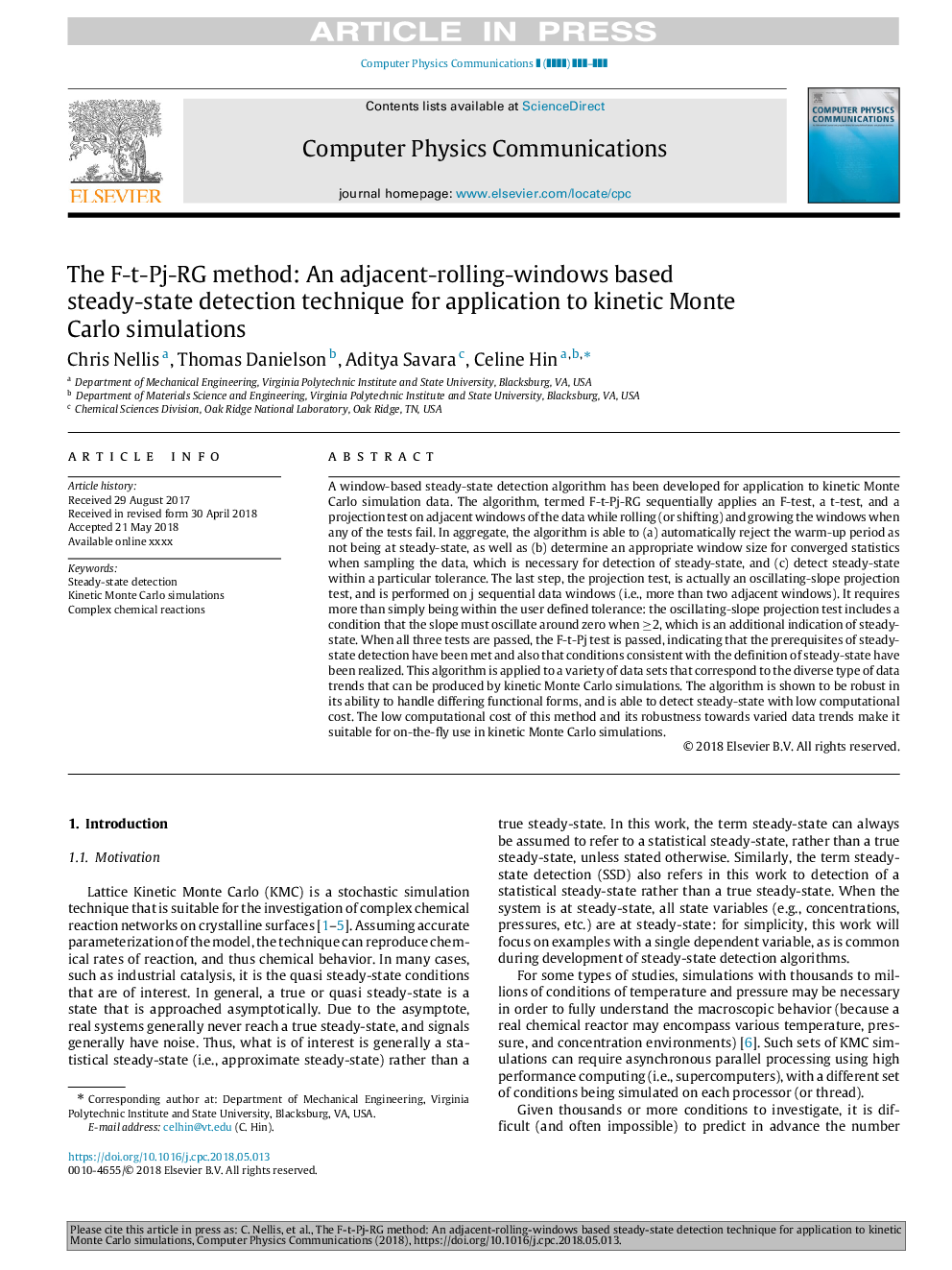 The F-t-Pj-RG method: An adjacent-rolling-windows based steady-state detection technique for application to kinetic Monte Carlo simulations