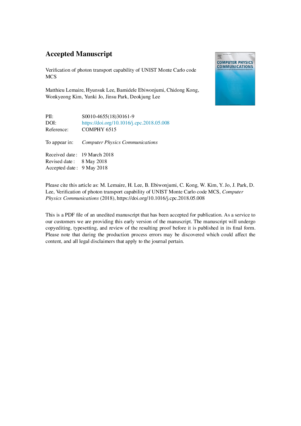 Verification of photon transport capability of UNIST Monte Carlo code MCS