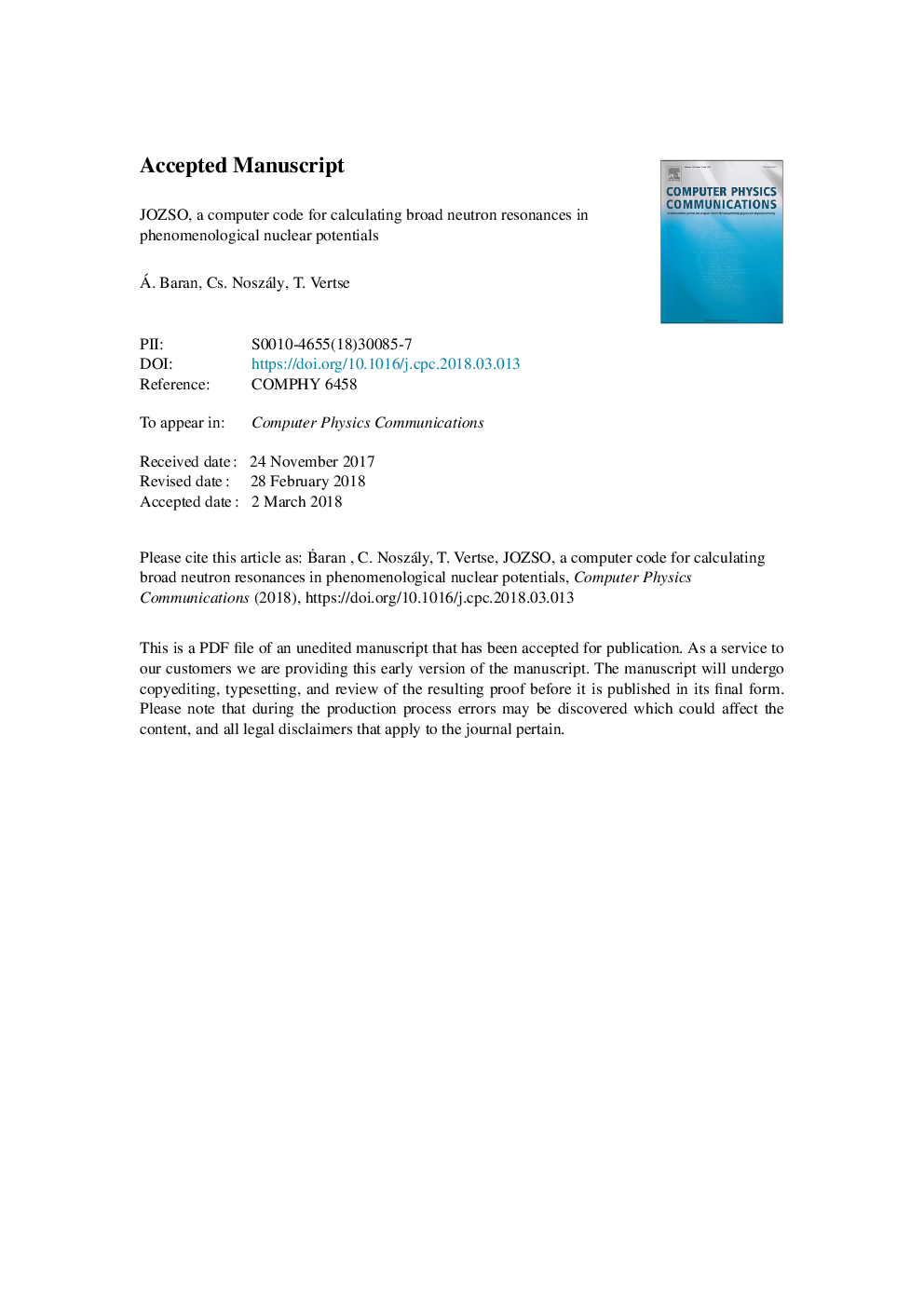 JOZSO, a computer code for calculating broad neutron resonances in phenomenological nuclear potentials