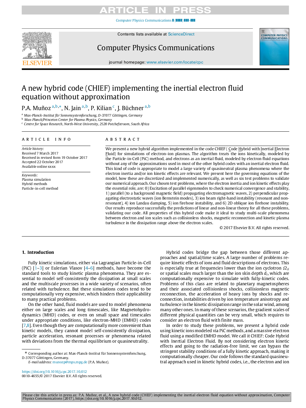 A new hybrid code (CHIEF) implementing the inertial electron fluid equation without approximation