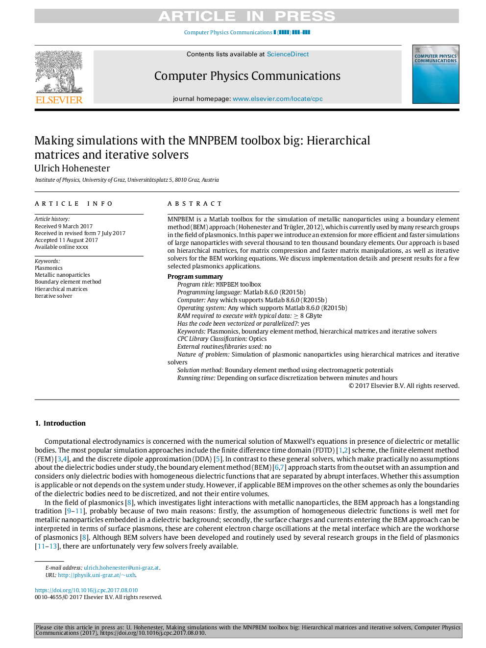 Making simulations with the MNPBEM toolbox big: Hierarchical matrices and iterative solvers