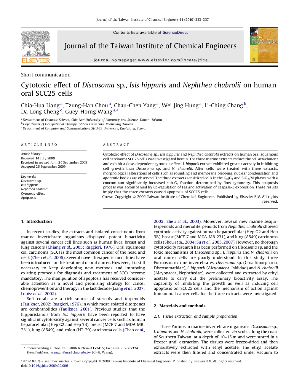 Cytotoxic effect of Discosoma sp., Isis hippuris and Nephthea chabrolii on human oral SCC25 cells