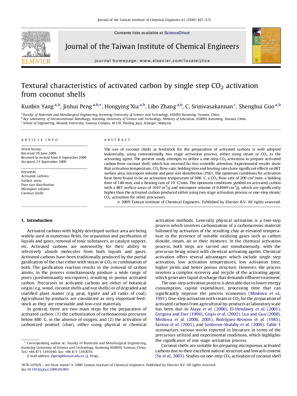 Textural characteristics of activated carbon by single step CO2 activation from coconut shells