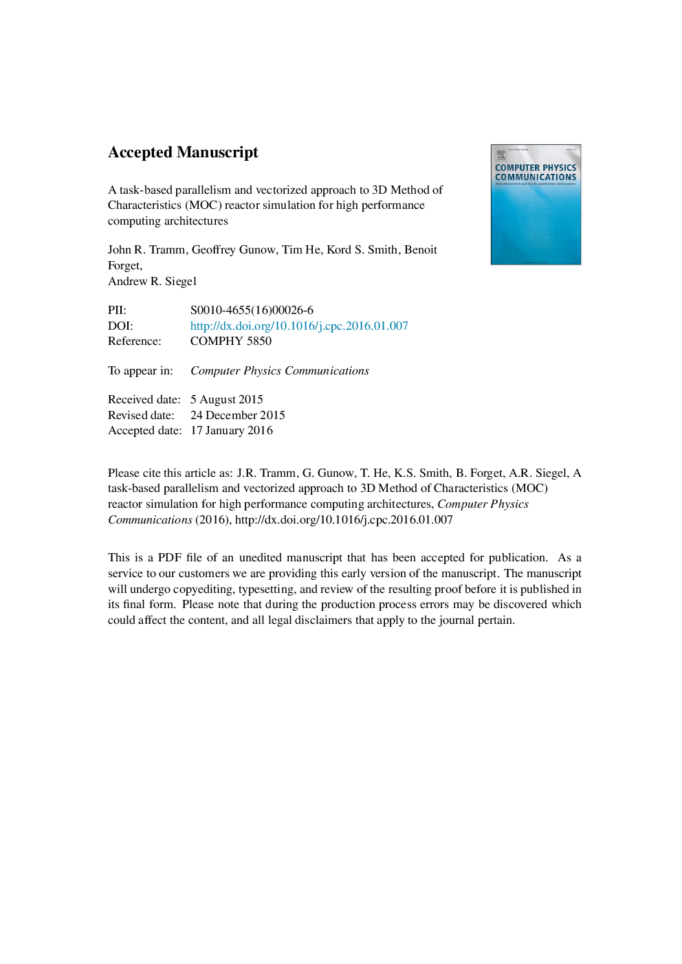 A task-based parallelism and vectorized approach to 3D Method of Characteristics (MOC) reactor simulation for high performance computing architectures