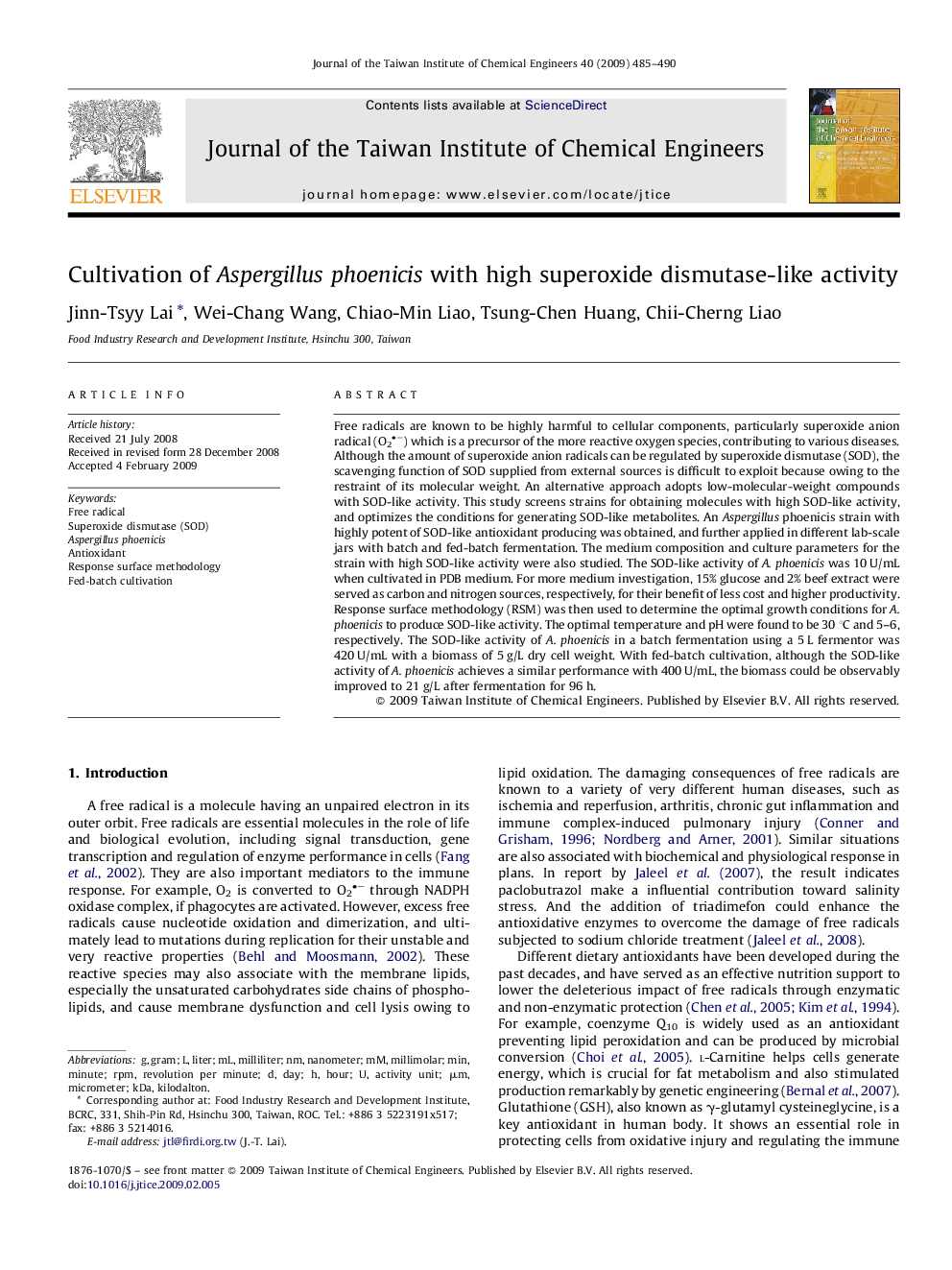 Cultivation of Aspergillus phoenicis with high superoxide dismutase-like activity