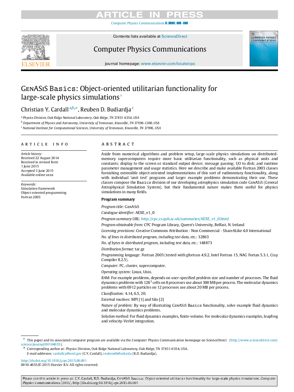 عکس صفحه اول مقاله: GenASiS Â Basics: Object-oriented utilitarian functionality for large-scale physics simulations GenASiS Â Basics: Object-oriented utilitarian functionality for large-scale physics simulations