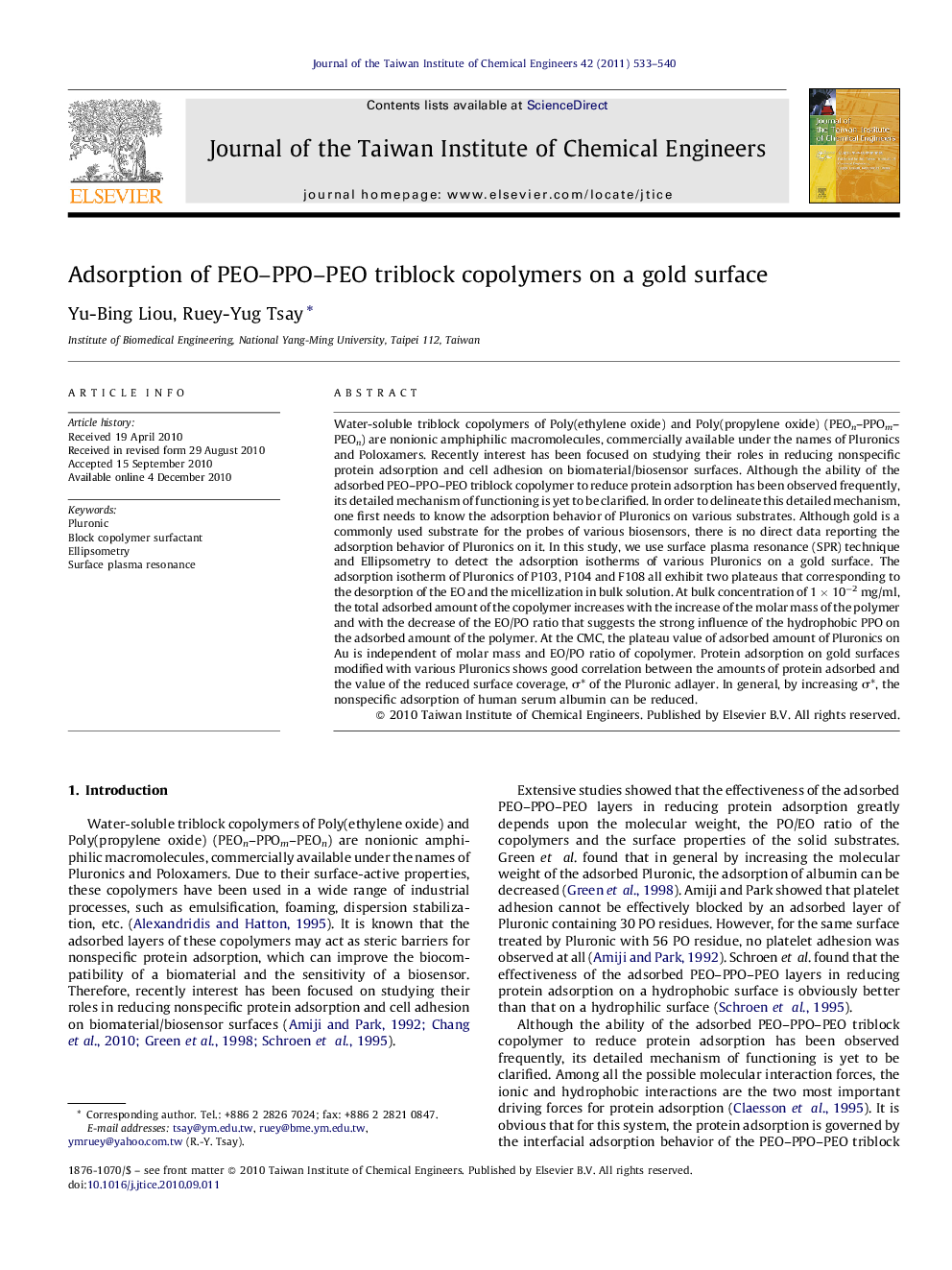 Adsorption of PEO-PPO-PEO triblock copolymers on a gold surface