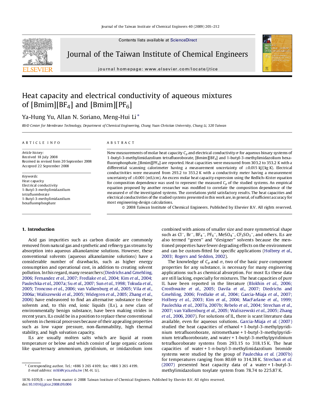 Heat capacity and electrical conductivity of aqueous mixtures of [Bmim][BF4] and [Bmim][PF6]