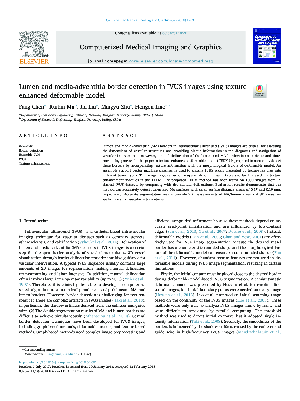 Lumen and media-adventitia border detection in IVUS images using texture enhanced deformable model