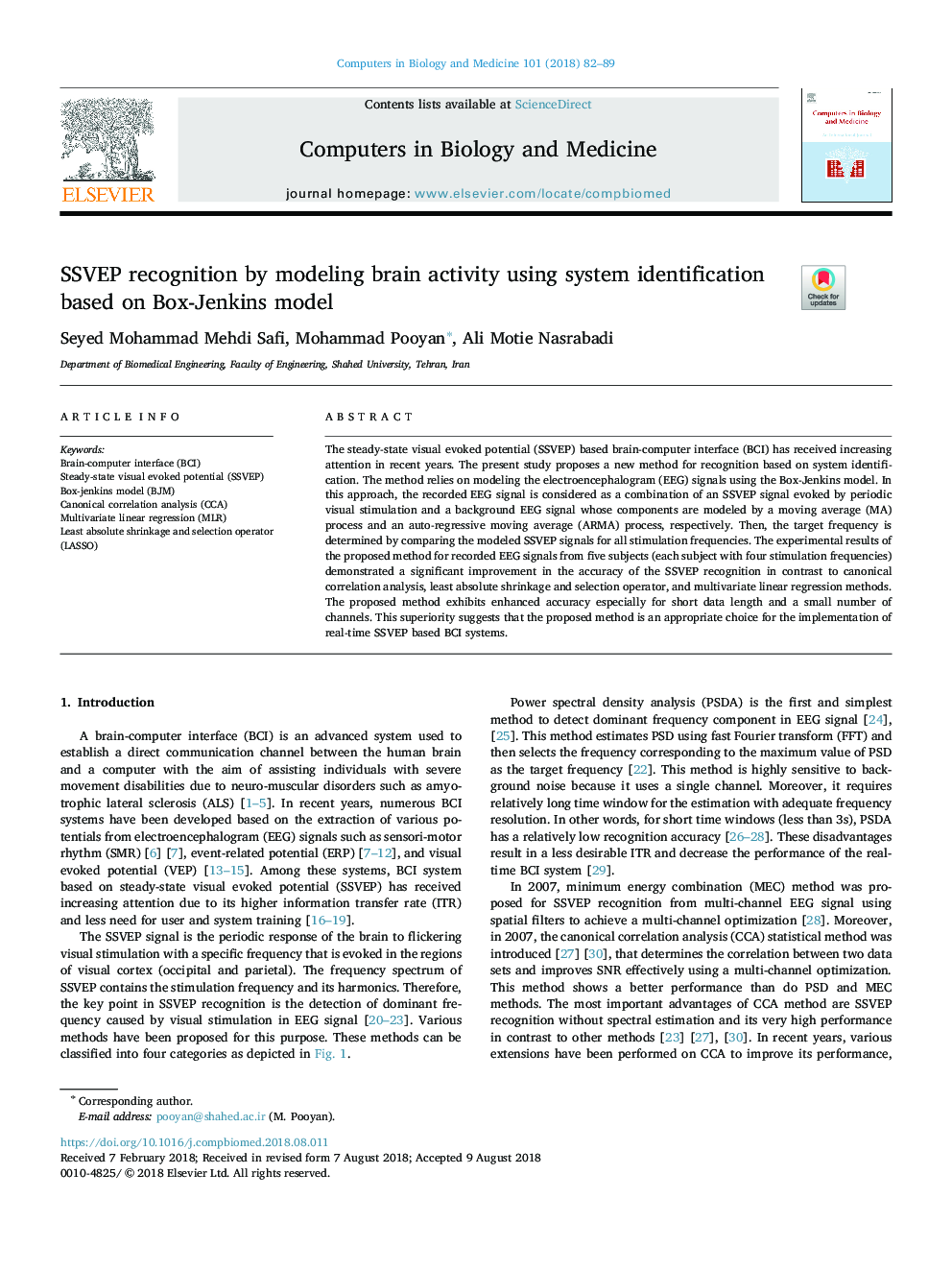 SSVEP recognition by modeling brain activity using system identification based on Box-Jenkins model