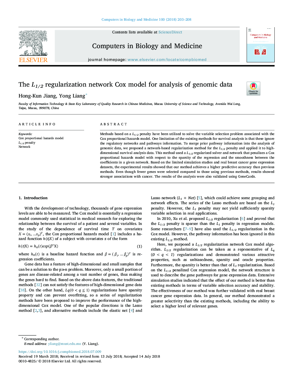 The L1/2 regularization network Cox model for analysis of genomic data