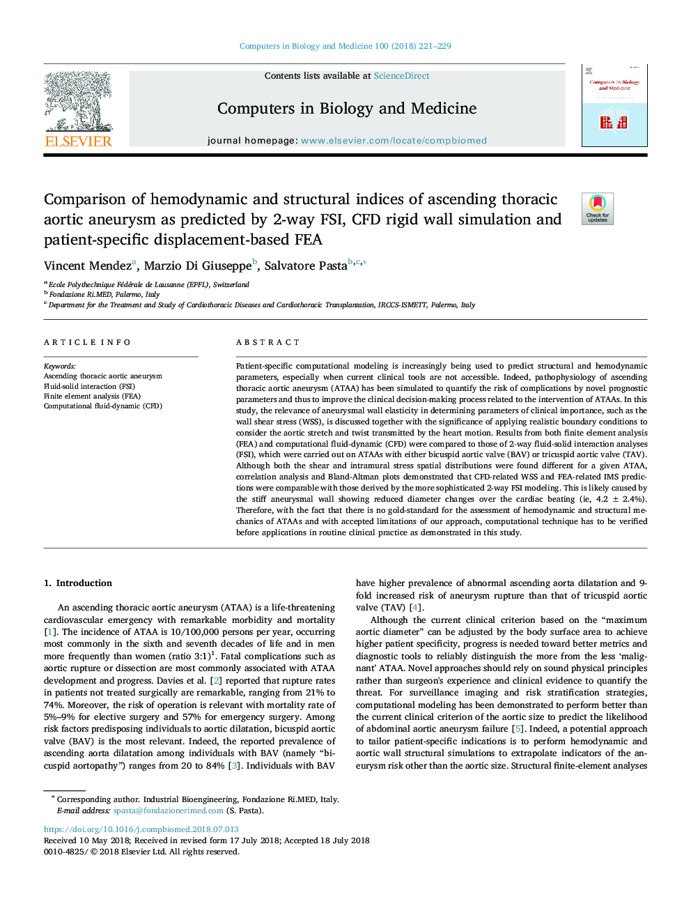 Comparison of hemodynamic and structural indices of ascending thoracic aortic aneurysm as predicted by 2-way FSI, CFD rigid wall simulation and patient-specific displacement-based FEA