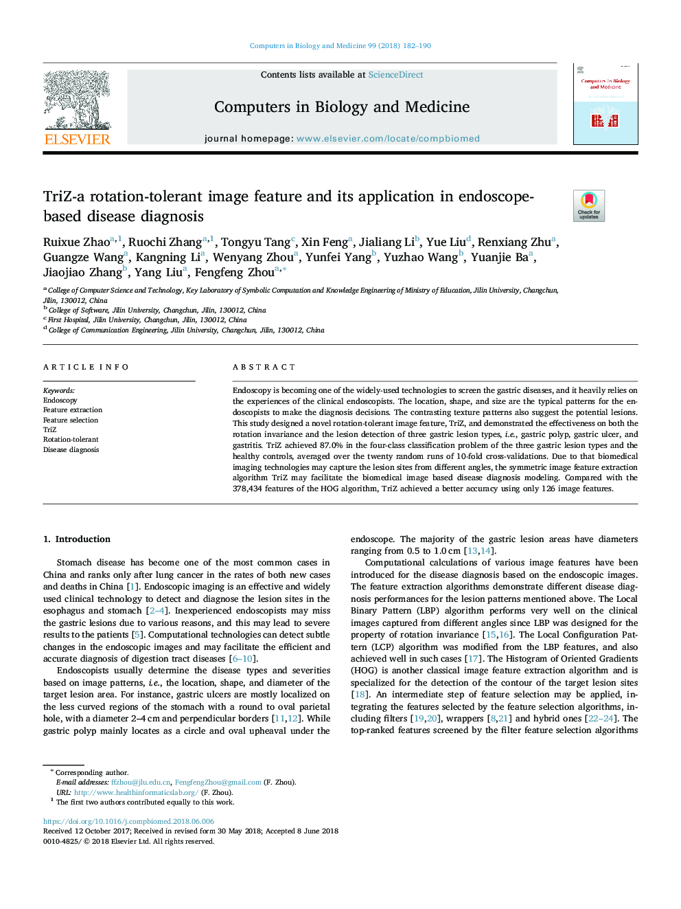 TriZ-a rotation-tolerant image feature and its application in endoscope-based disease diagnosis