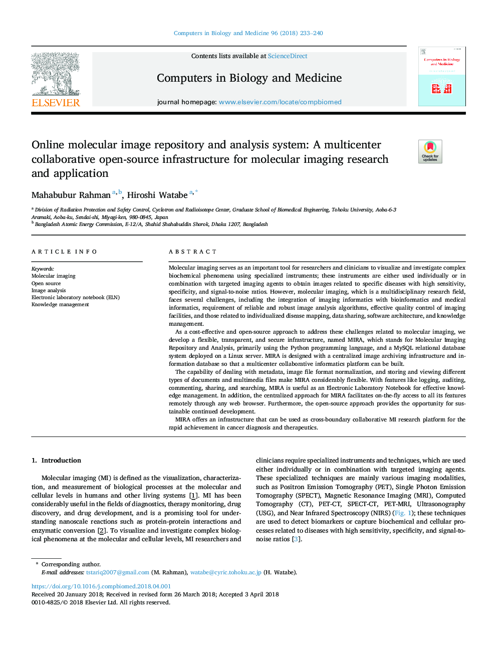 مخزن و سیستم تجزیه و تحلیل تصویر مولکولی آنلاین: یک زیرساخت منبع باز مشترک متمرکز برای تحقیقات و کاربرد تصویربرداری مولکولی 