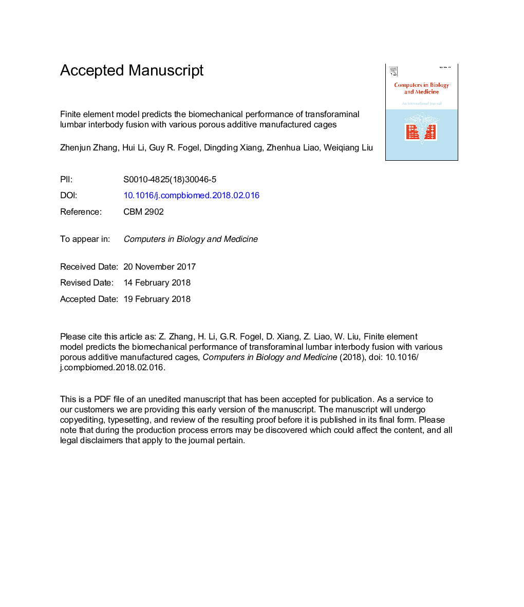 Finite element model predicts the biomechanical performance of transforaminal lumbar interbody fusion with various porous additive manufactured cages