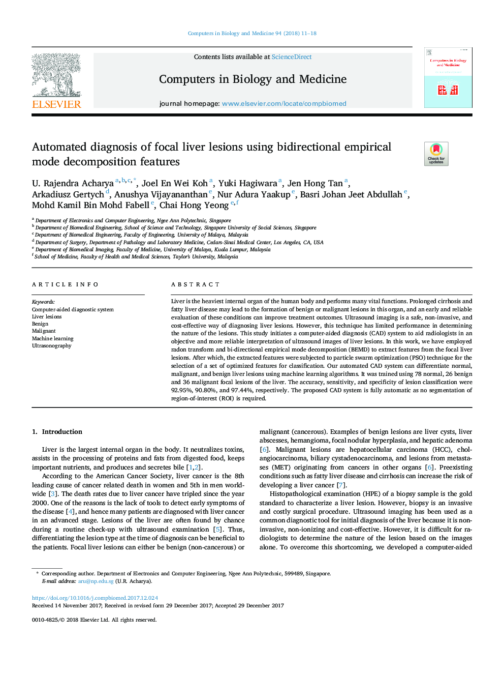 Automated diagnosis of focal liver lesions using bidirectional empirical mode decomposition features