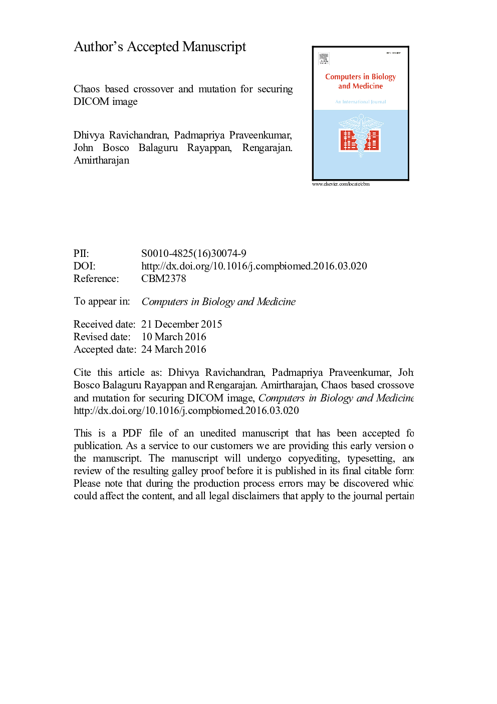 Chaos based crossover and mutation for securing DICOM image