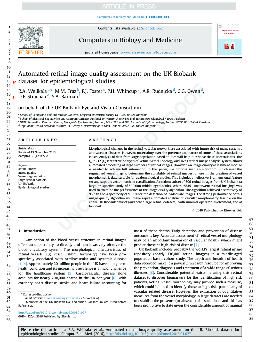Automated retinal image quality assessment on the UK Biobank dataset for epidemiological studies