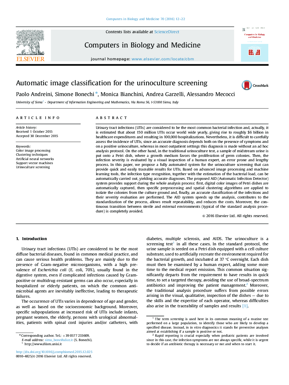 Automatic image classification for the urinoculture screening