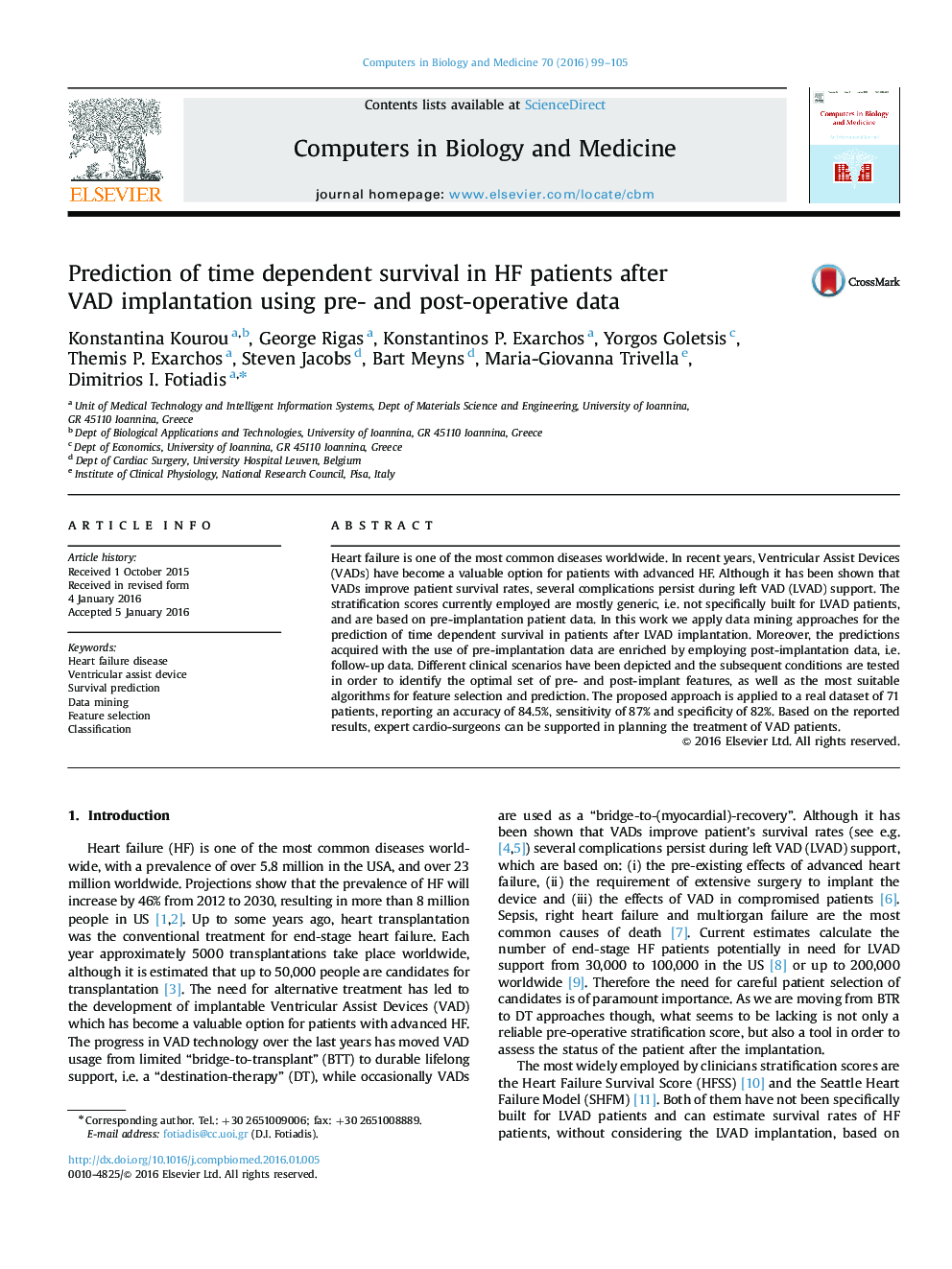 Prediction of time dependent survival in HF patients after VAD implantation using pre- and post-operative data