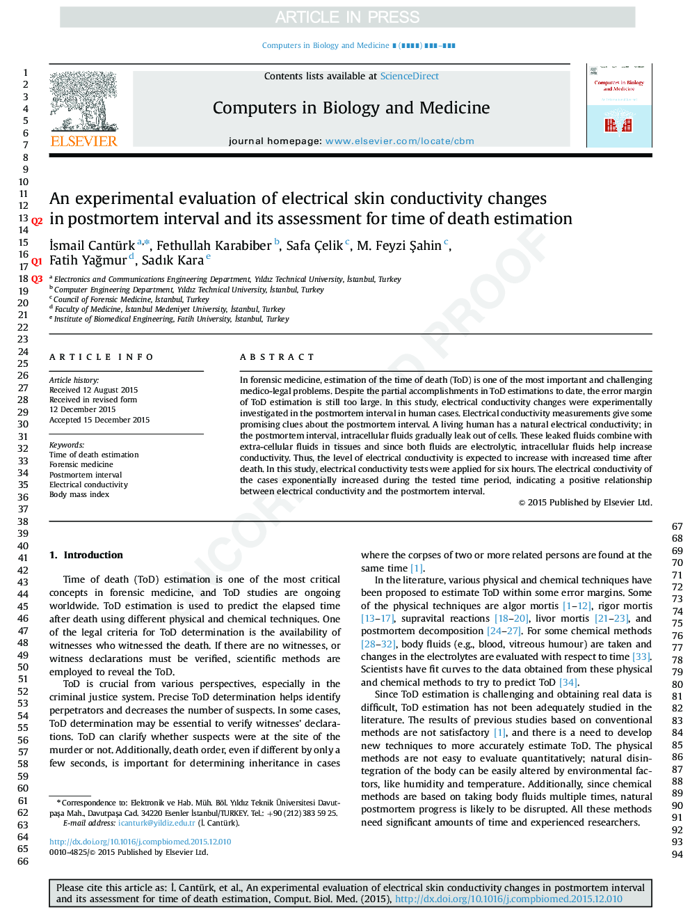 An experimental evaluation of electrical skin conductivity changes in postmortem interval and its assessment for time of death estimation